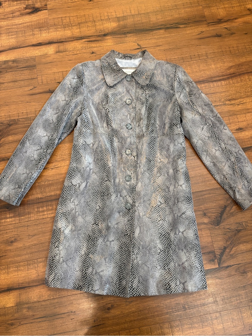 Vintage Liz Claiborne Women’s Gray Snake Skin Leather Long Coat Button Front M